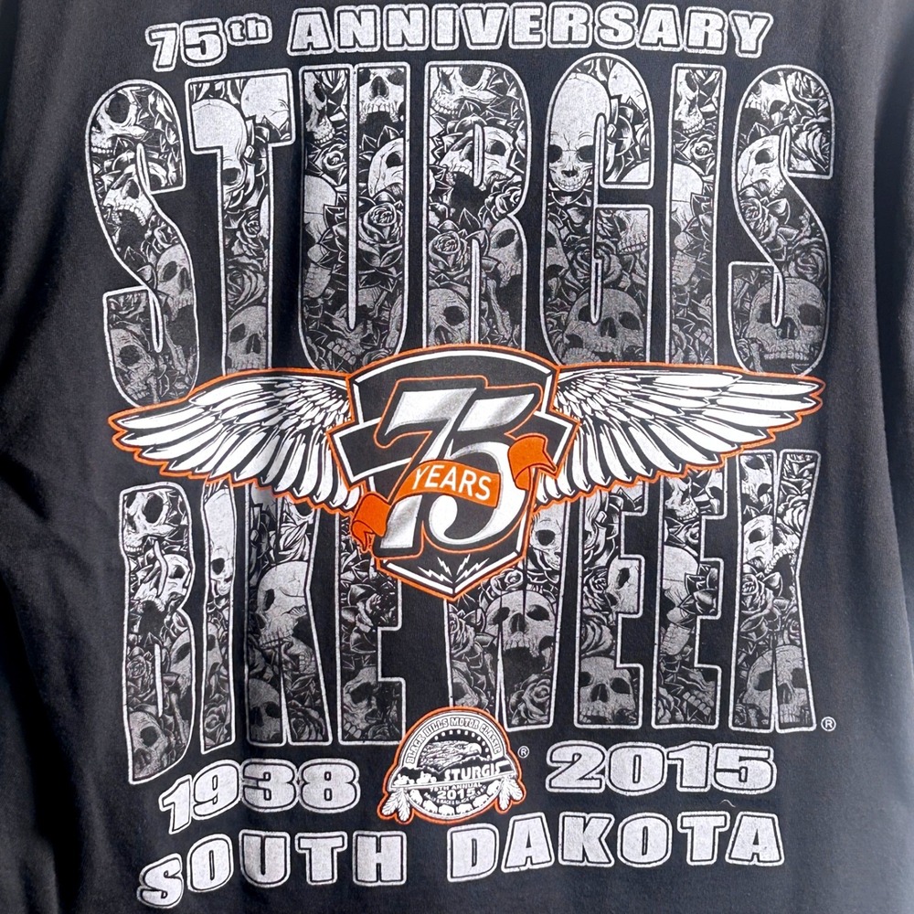 Sturgis Bike Week 2015 75th Anniversary South Dakota Tee Size XL Biker Moto - Picture 5 of 6